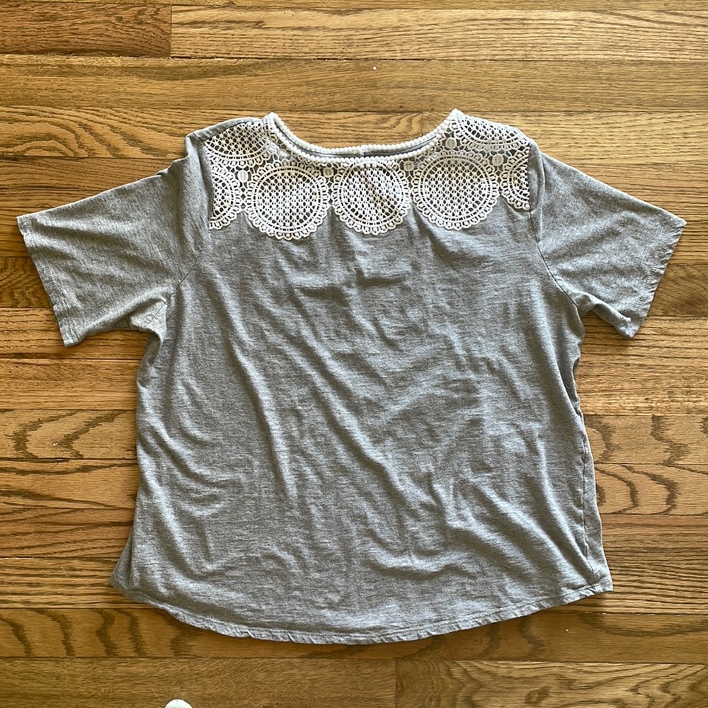 Grey Tee with White Lace Detail